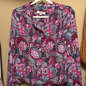 LOFT Pink and Blue Floral Blouse